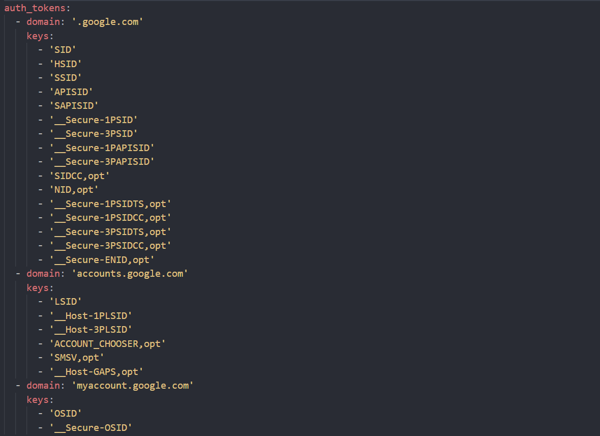 auth_tokens configuration