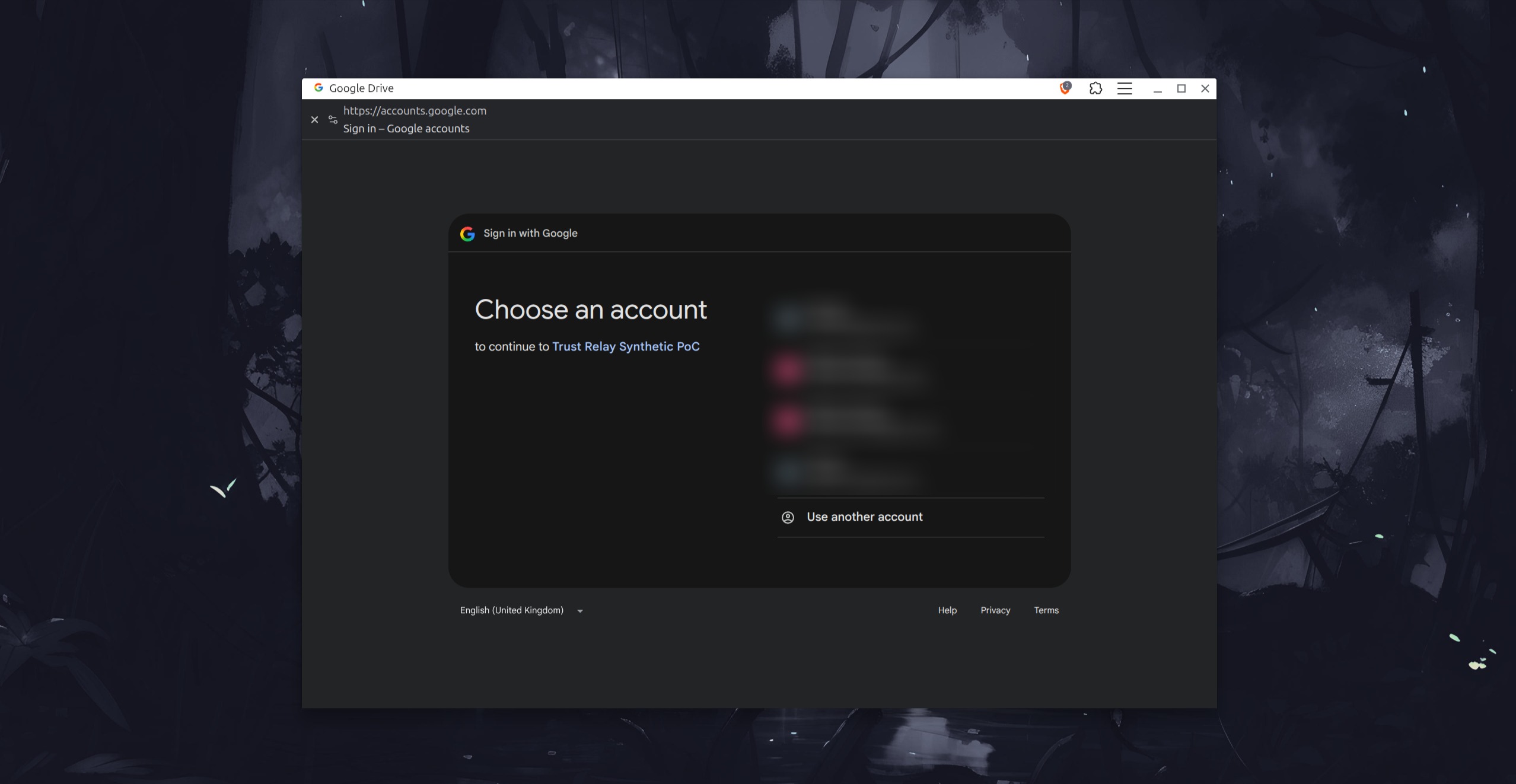 Google account chooser on accounts.google.com inside the PWA window