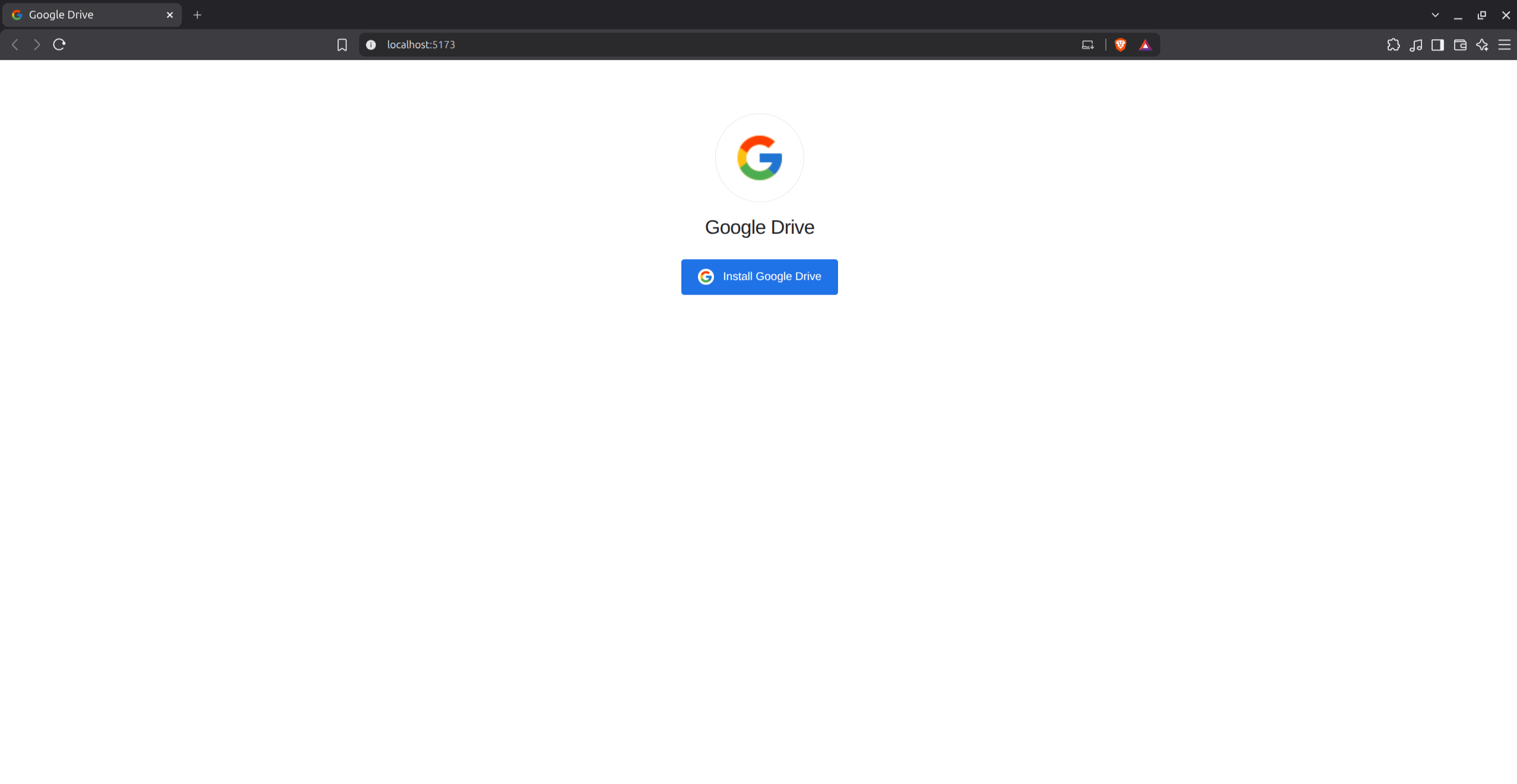 landing page with Install Google Drive